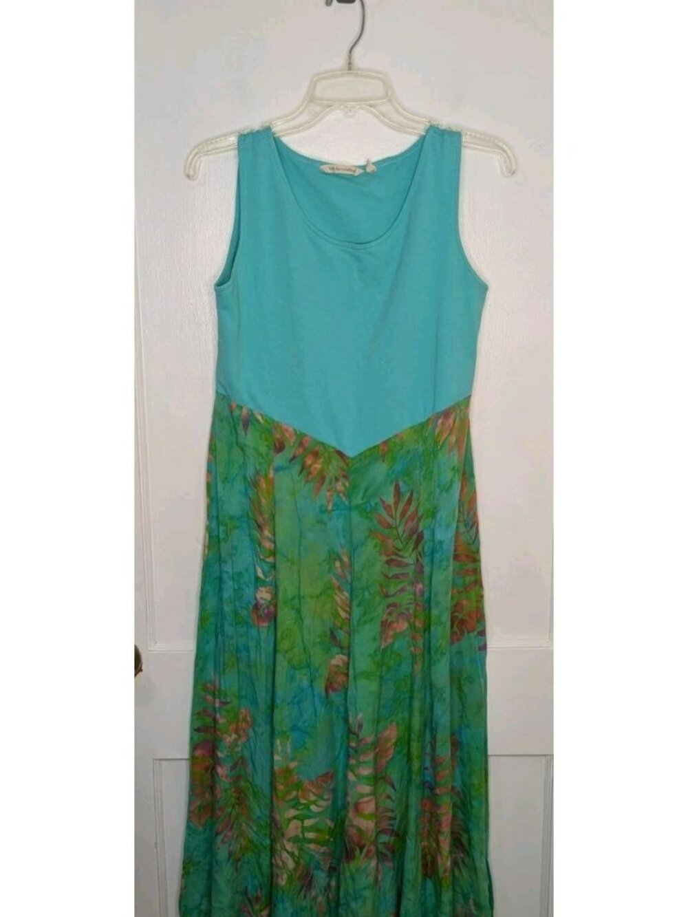 Size PS Soft Surroundings Tropical Batik Aqua Teal Sundress Dress Vacation